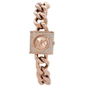 NWT Authentic Michael Kors MK Chain Lock Quartz Crystal Rose Gold Dial Women's W